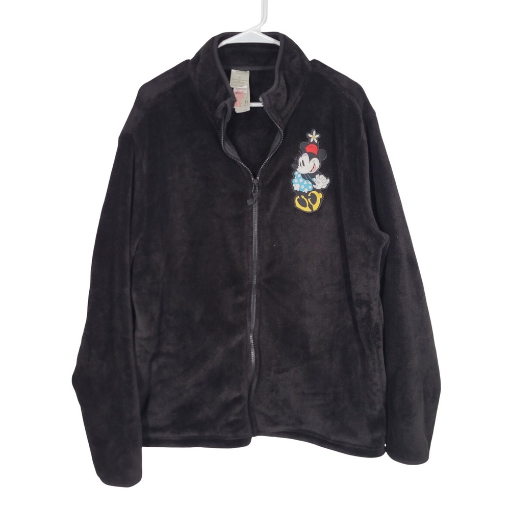 Disney Japan Minnie Mouse Full Zip Fleece Jacket Women's Size XL Black